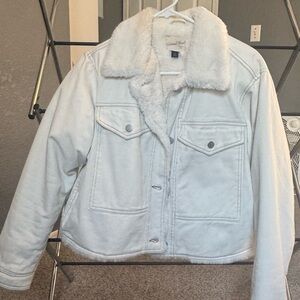 Faux Fur Lined White Denim Jacket